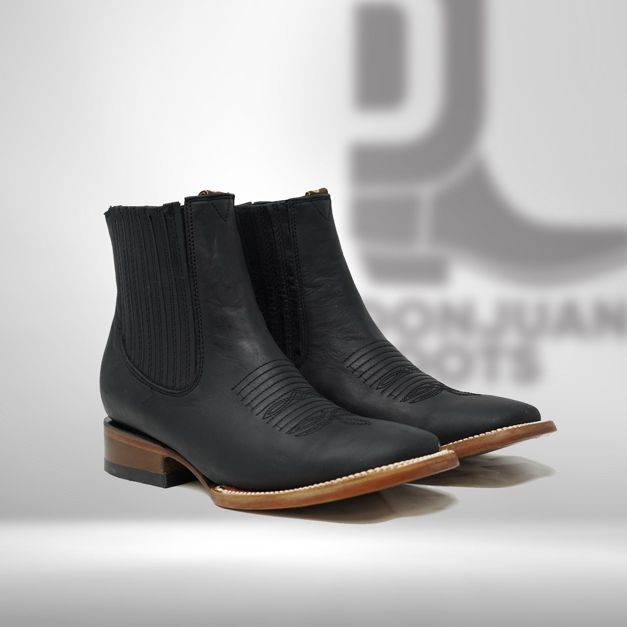 Crazy Horse Square Toe Charro Boots - Black main image 1