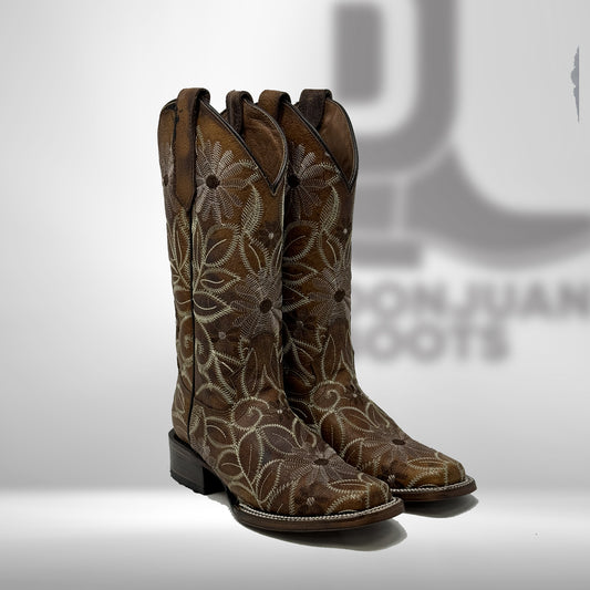 Circle G Woman's Saddle Floral Embroidery Boots