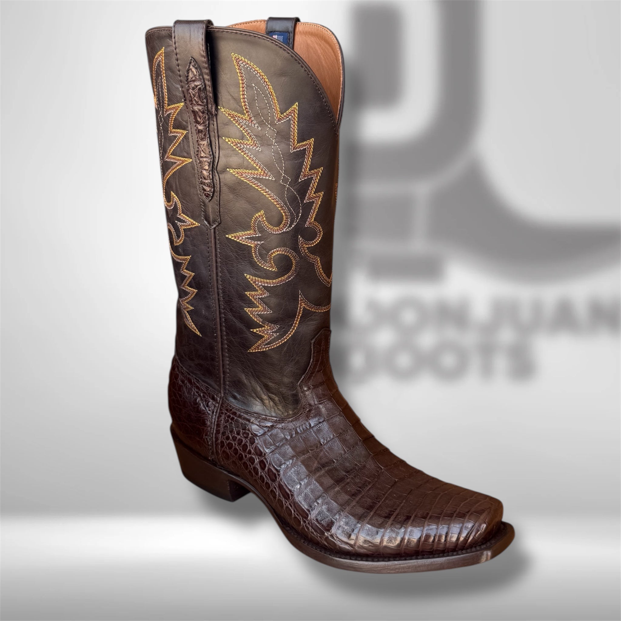 DJ2028 | Don Juan Boots Men's Caiman Belly Chocolate Diamond Toe