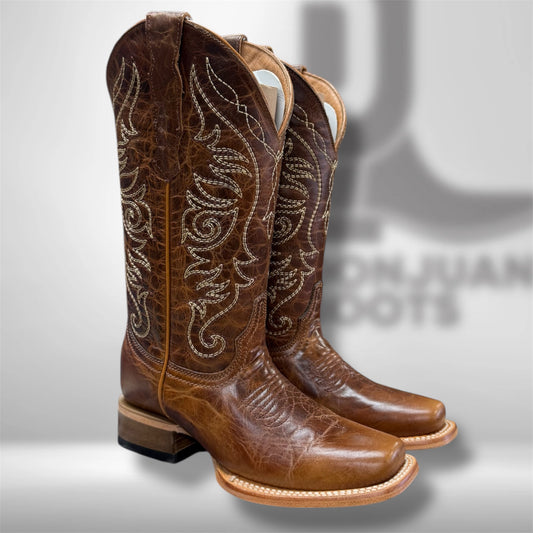 L6324 | Ld Brown Embroidery Sq. Toe