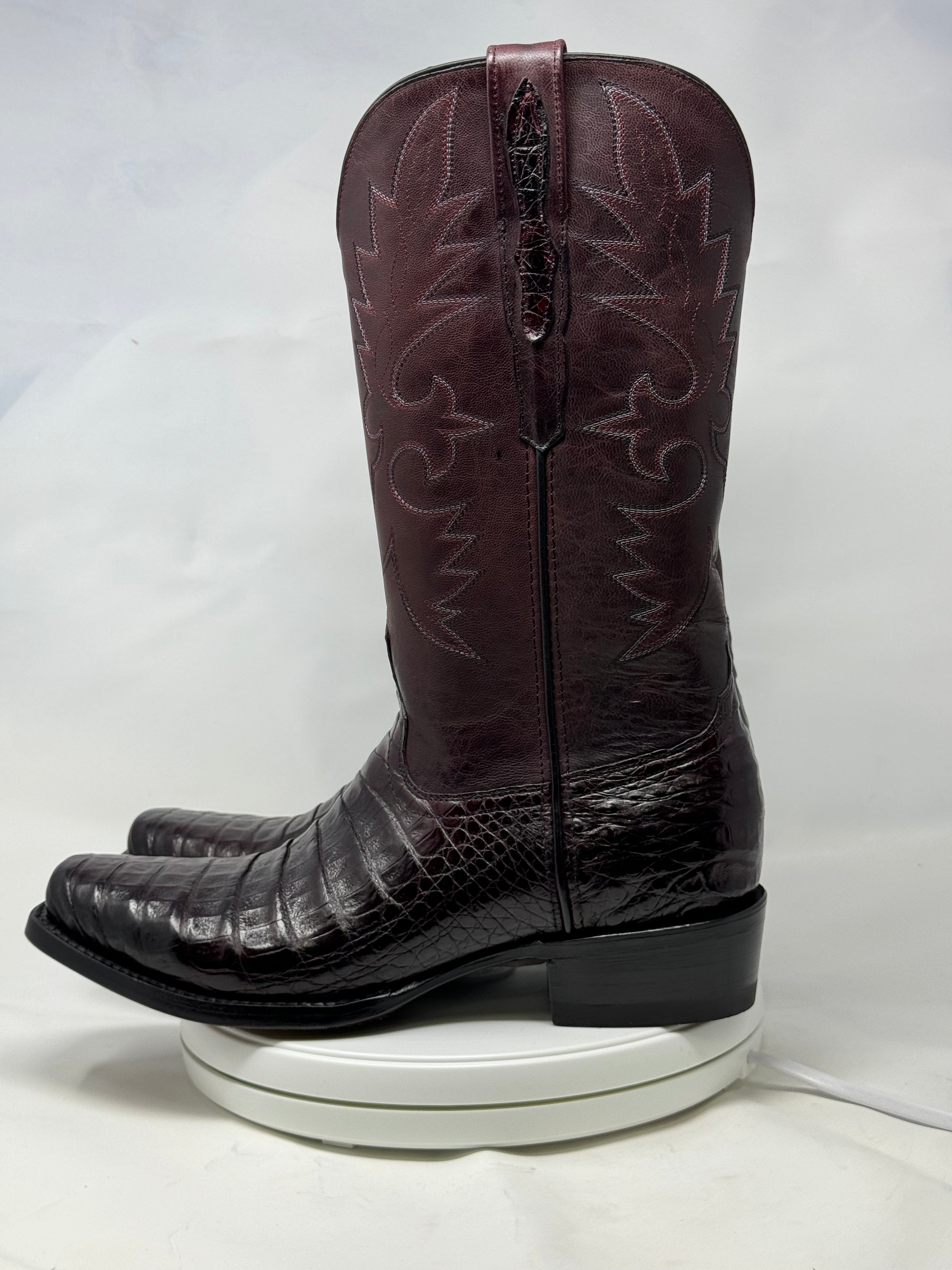 DJ2011 | Don Juan Boots Men's Caiman Belly Black Cherry Diamond Toe