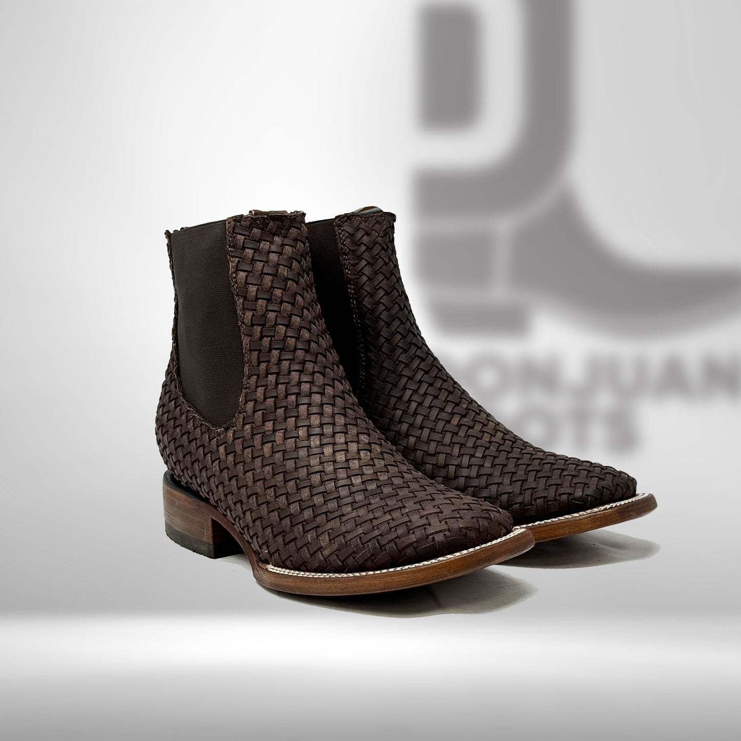 Brown Basket Weave Chelsea Boots H Toe
