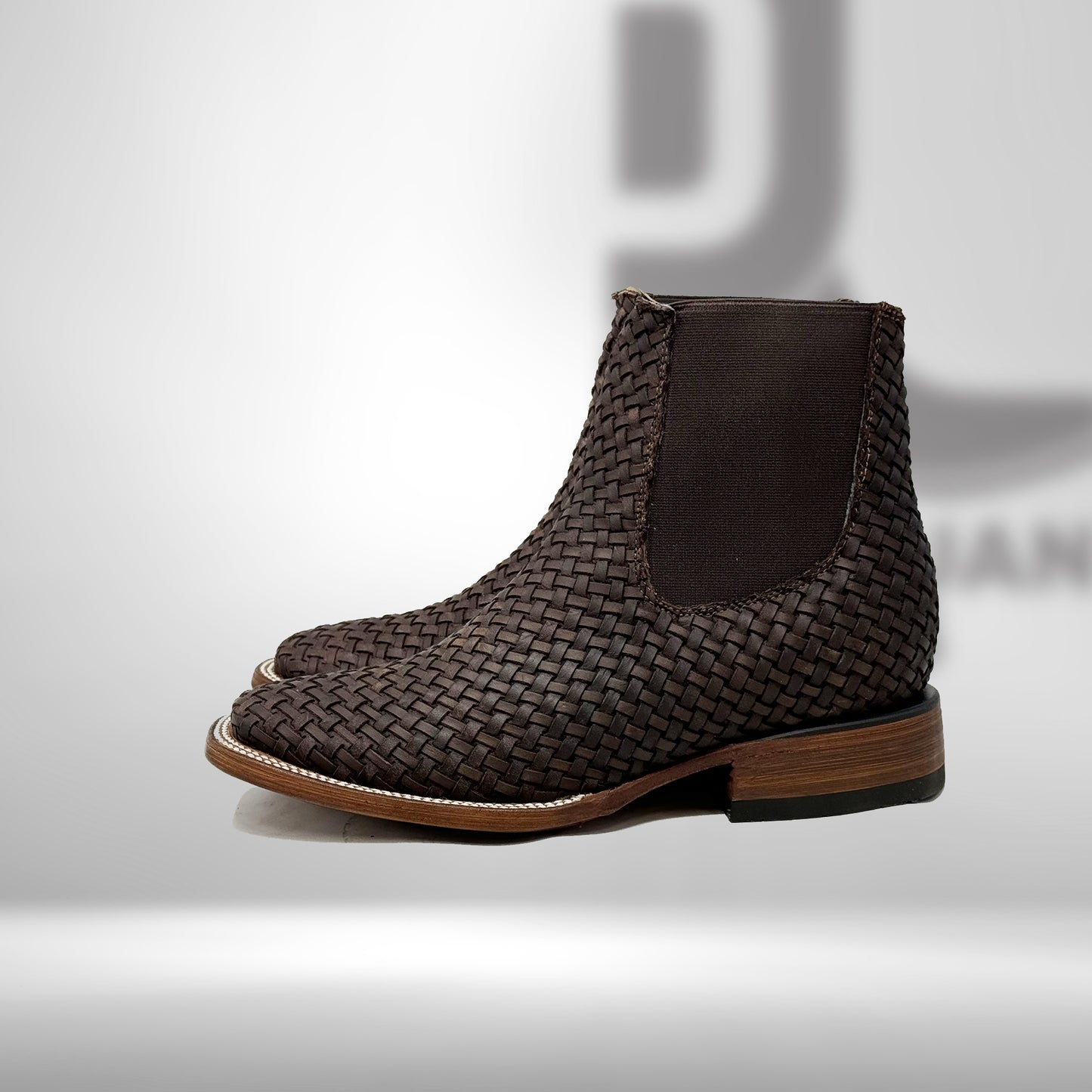 Brown Basket Weave Chelsea Boots H Toe