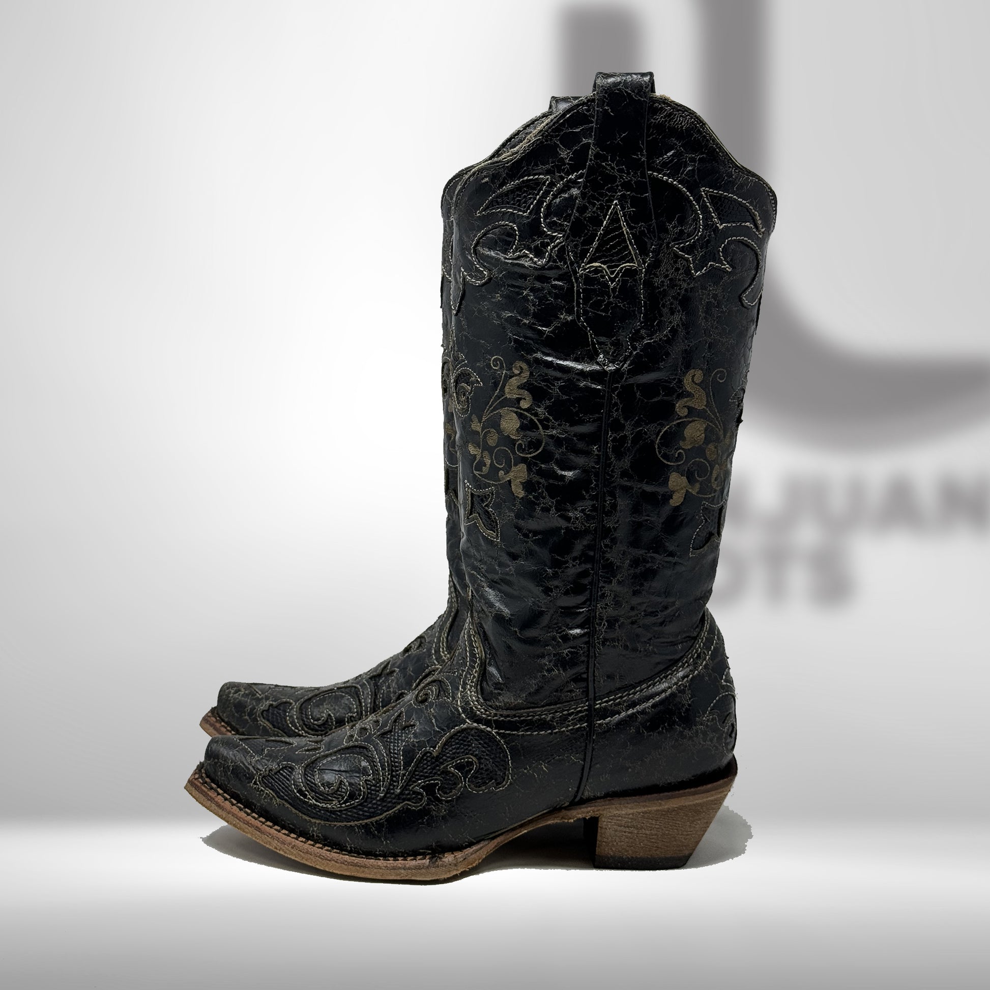 Vintage Women's Corral Boots Cowgirl Boots Cowhide Black