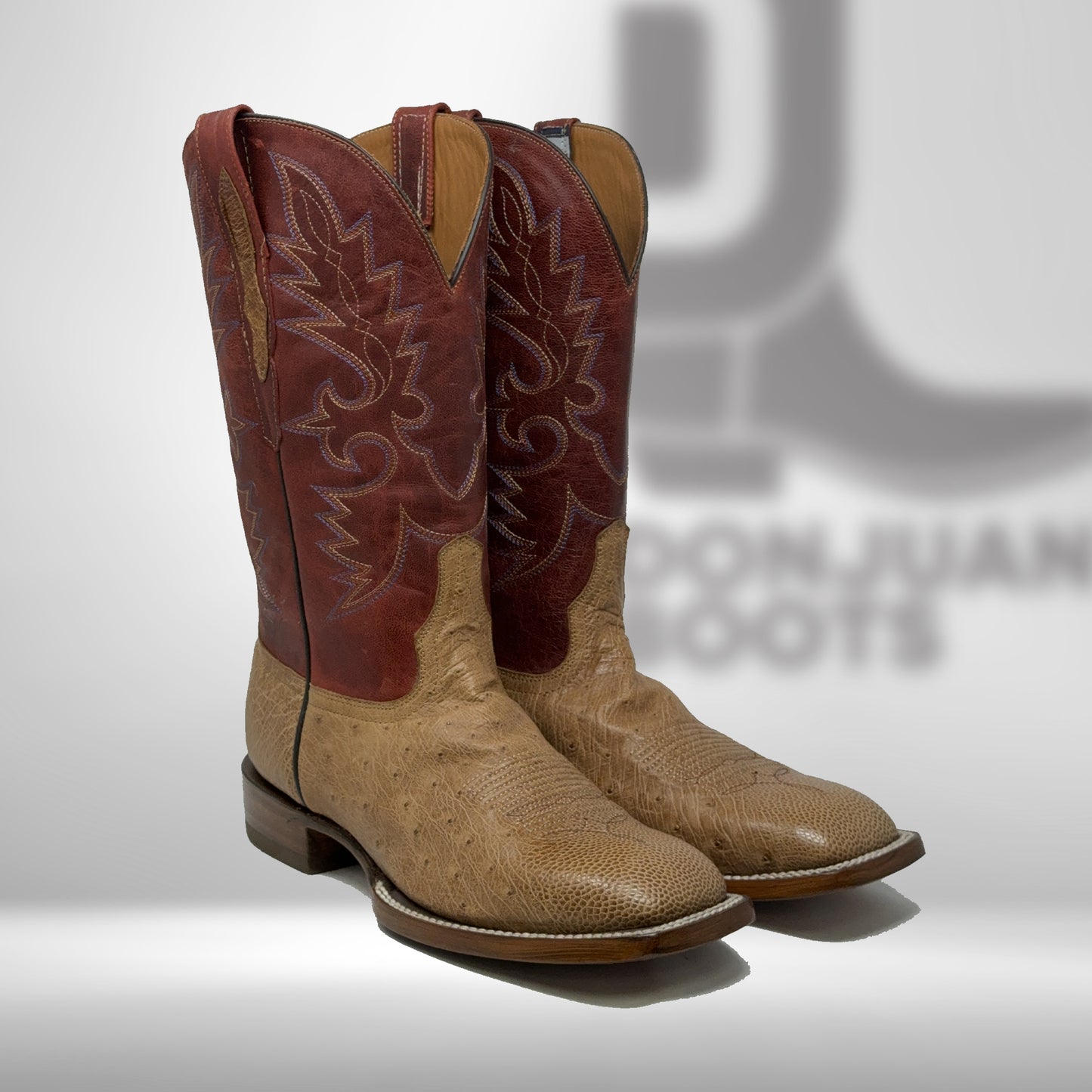 Dj3032 | Don Juan Boots Men's Ostrich Belly Brandy Bruciatto