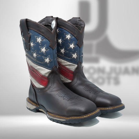 CEBU Men's USA Thunder Western Cowboy Boots - Square Toe Work Boot